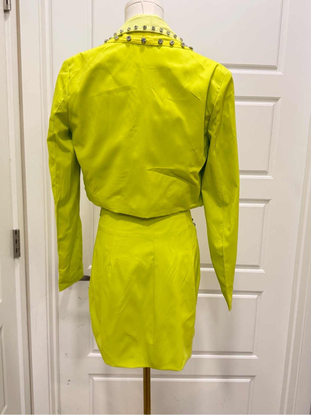 3PC Lime Yellow Rhinestone Embellished Blazer, Bralette & Mini Skirt Set NWT - Picture 8 of 12